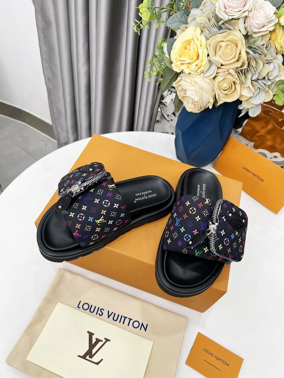 Louis Vuitton Shoes XTakashi Murakami couple slippers