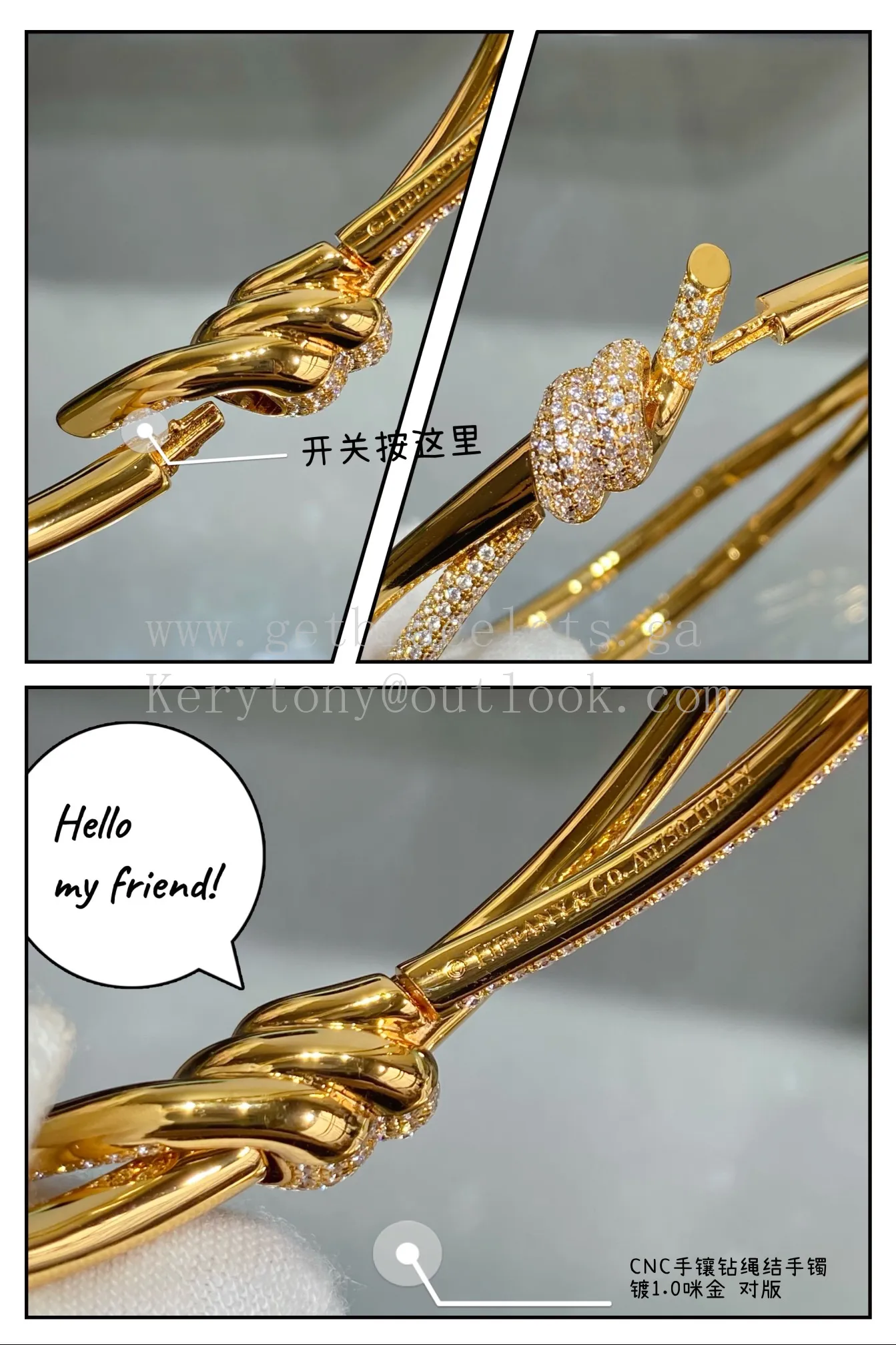 Tiffany Double Row Hinged Bangle in Rose Gold/Yellow Gold with Diamonds