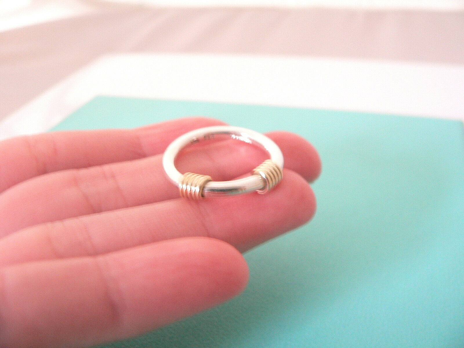 Tiffany & Co Silver 18K Gold Triple Coil Ring Stacking Band Sz 5.75 Gift Love