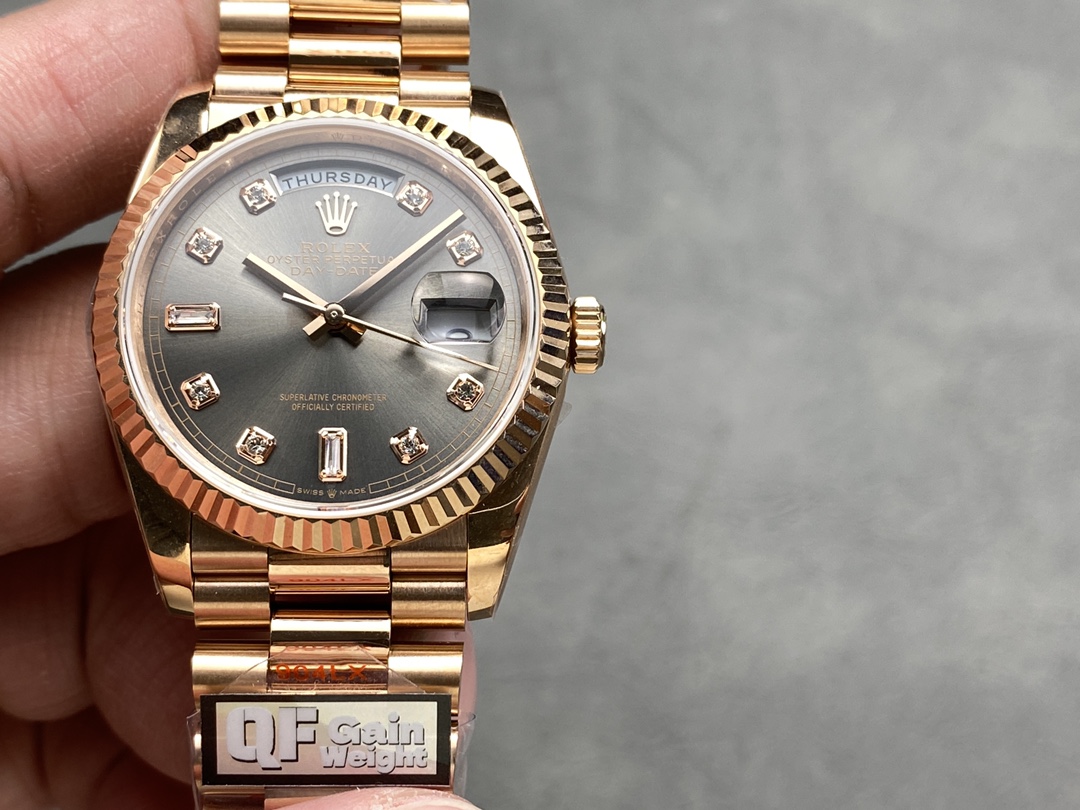 Rolex Day Date Rose Gold Slate Diamond Dial President Bracelet M128235 0050