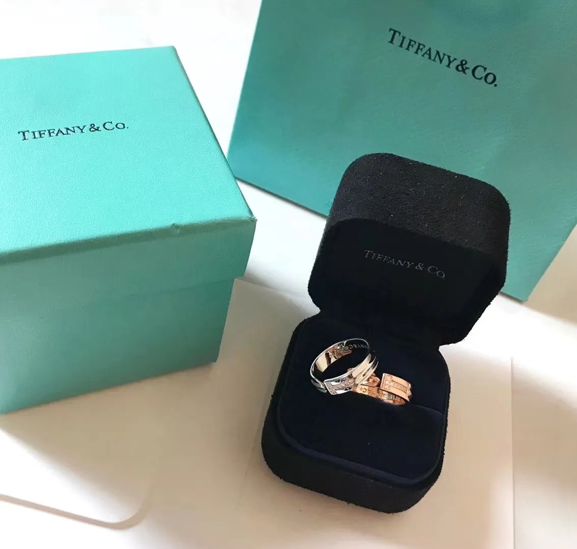 New Tiffany Keys Rose Gold Morden Keys Free Size Asymmetric Ringent T-shaped Diamonds Ring For Womens