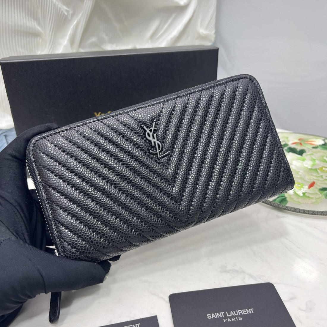 Saint Laurent YSL Caivar Zipper Long Wallet Purse(Replica)