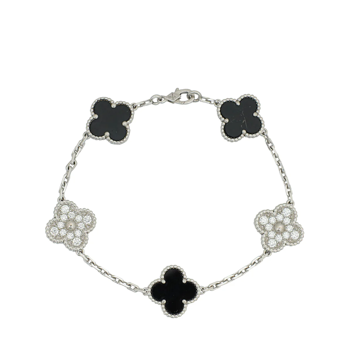 Van Cleef & Arpels 18K White Gold Diamond 5 Motifs Vintage Alhambra Bracelet