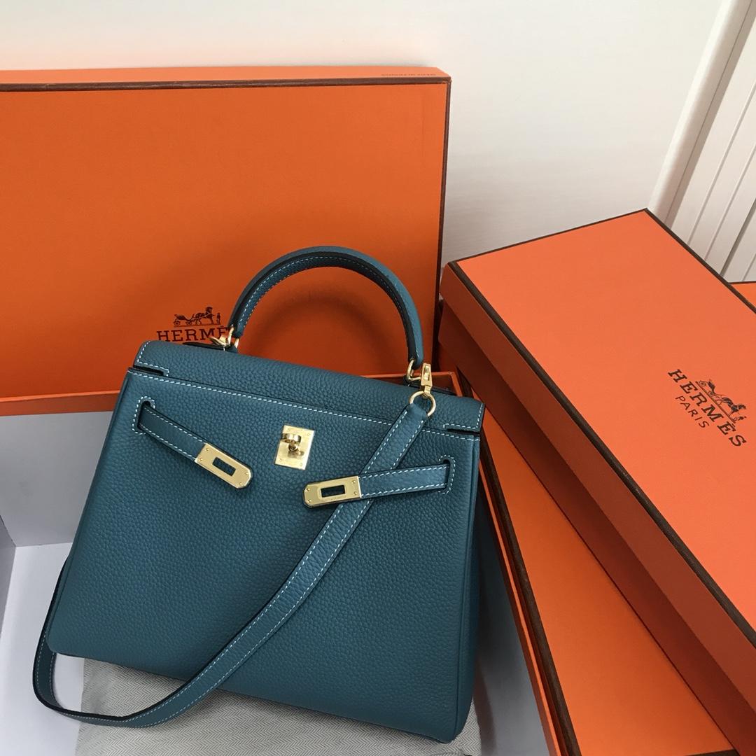 Original Copy Hermes 25cm Kelly Bag Togo Leather Handbag Light Blue
