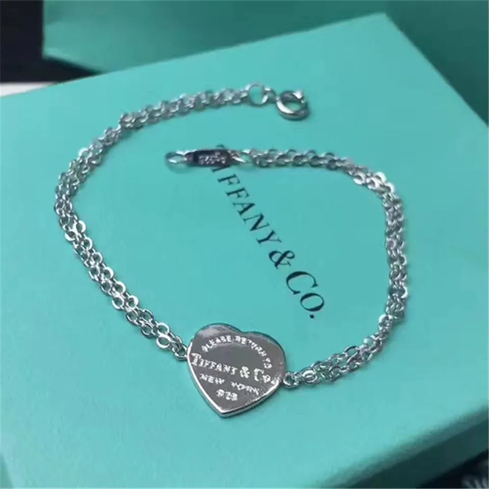 Return To Tiffany Dual Chain Heart Tag Bracelet Silver/Rose Gold/Yellow Gold Party Style Women Fine Jewelry Malaysia GRP06398