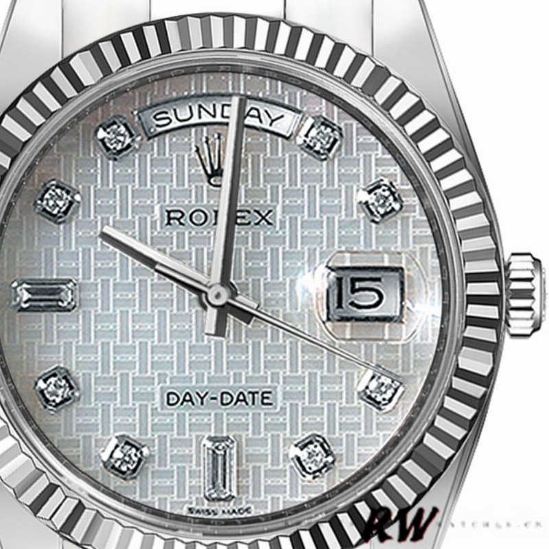 Rolex Day-Date 118239 Mother of Pearl White Dial Fluted Bezel 36mm Unisex Replica Watch