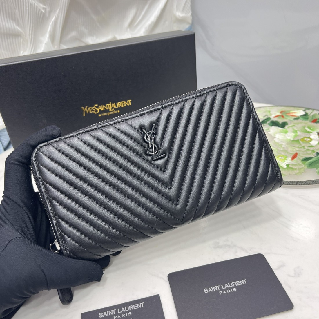 Saint Laurent YSL Caivar Zipper Long Wallet Purse(Replica)