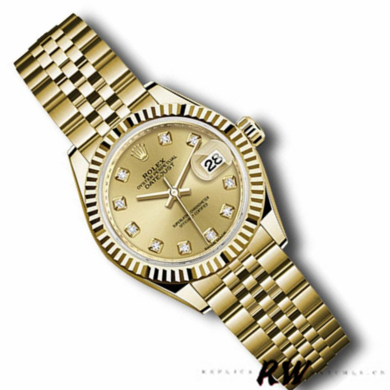 Rolex Datejust 279178 Champagne Diamond Dial Yellow Gold 28mm Lady Replica Watch