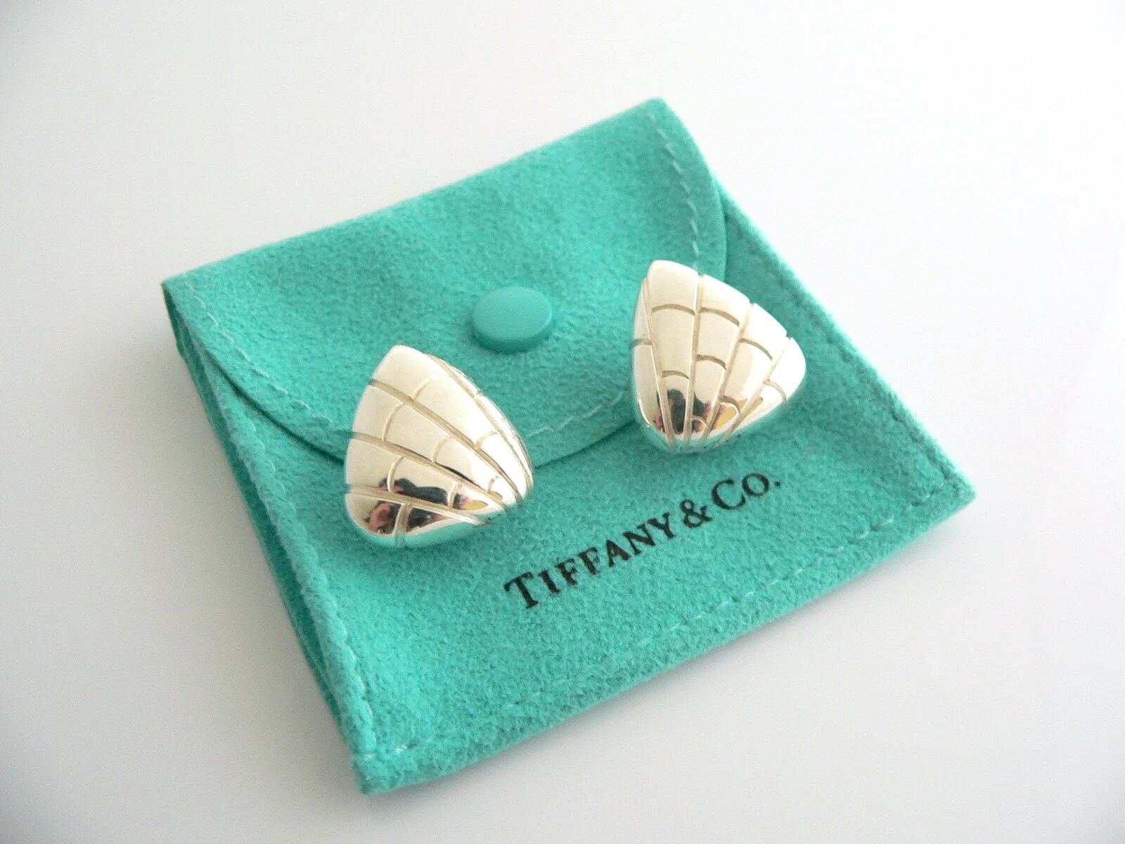 Tiffany & Co Silver Crocodile Triangle Textured Wide Hoops Earrings Studs Gift