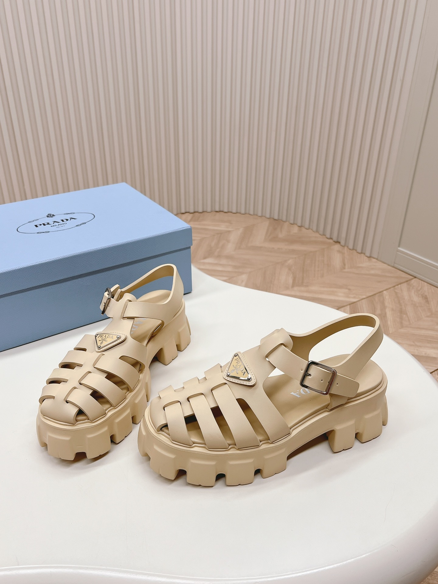 Prada Shoes Serrated thick soled women's sandals