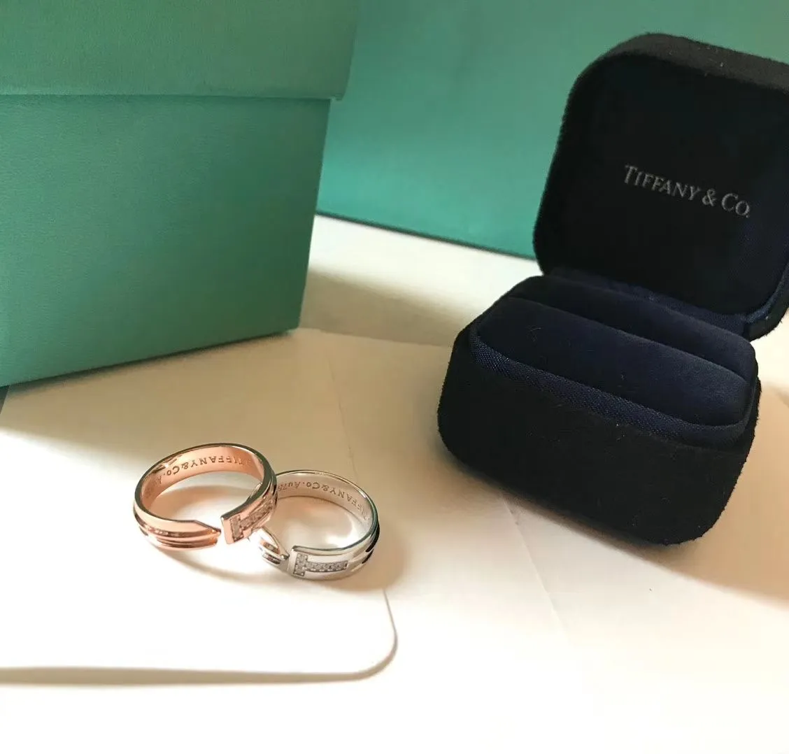 New Tiffany Keys Rose Gold Morden Keys Free Size Asymmetric Ringent T-shaped Diamonds Ring For Womens