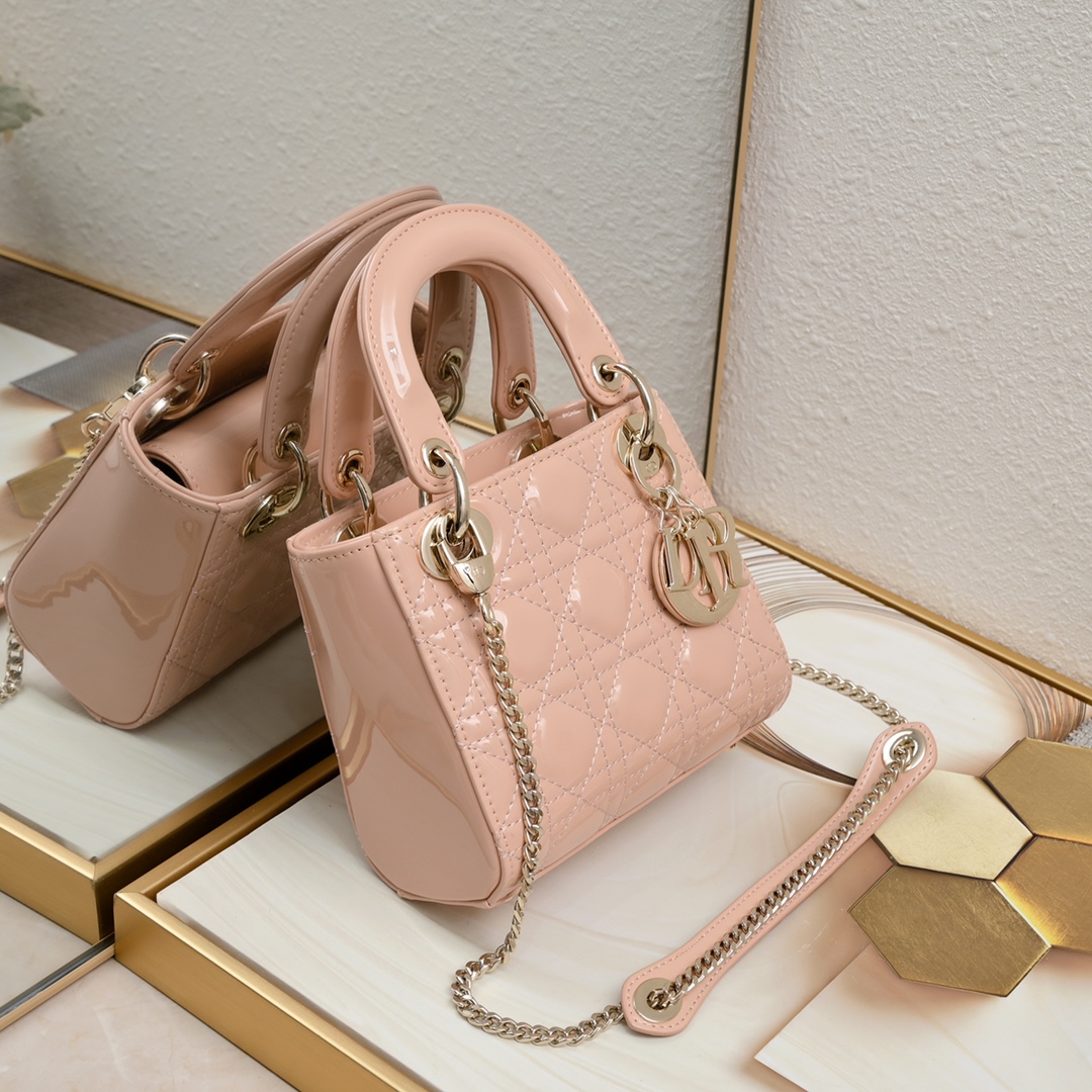 Mini Lady Dior Bag Pink patent leather CD2025 XB071 17cm