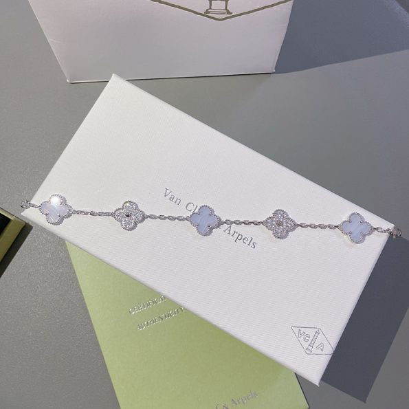 Van Cleef Bracelet Dupe, Purple & Diamonds Clover Bracelet, White Gold
