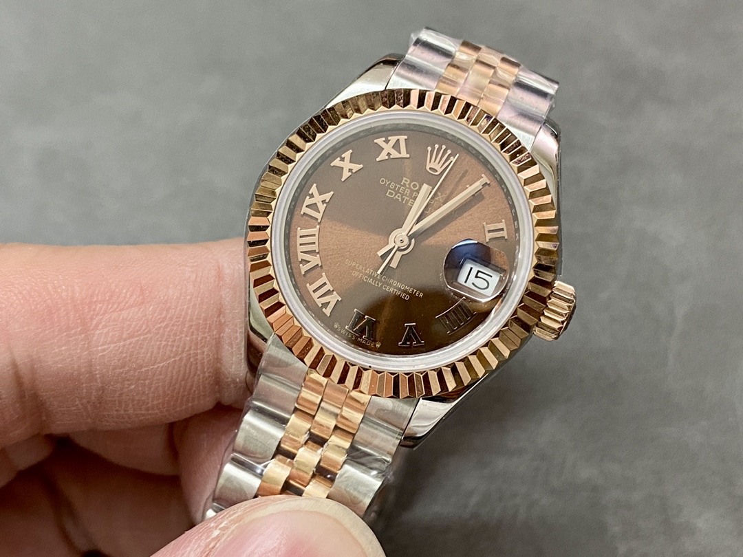 Rolex Datejust 28 Chocolate Index Steel & Rose Gold m279171 0009 Women's Watch