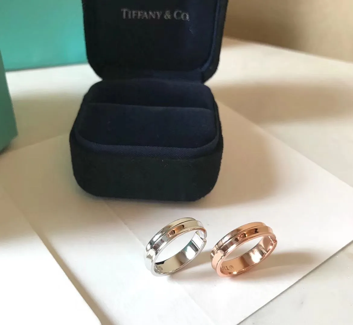 New Tiffany Keys Rose Gold Morden Keys Free Size Asymmetric Ringent T-shaped Diamonds Ring For Womens