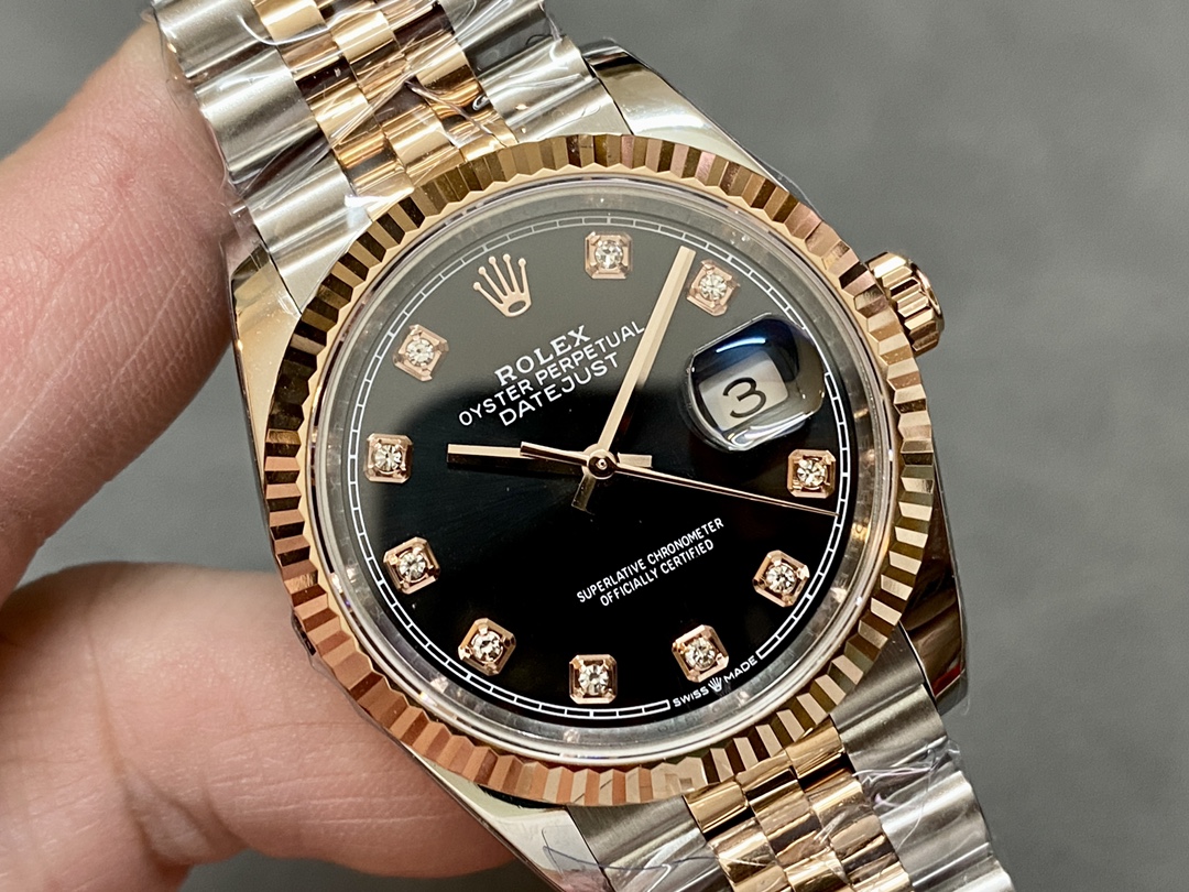 Rolex Datejust 36 Everose Gold Black Diamond Dial M126231 0019 Women's Watch