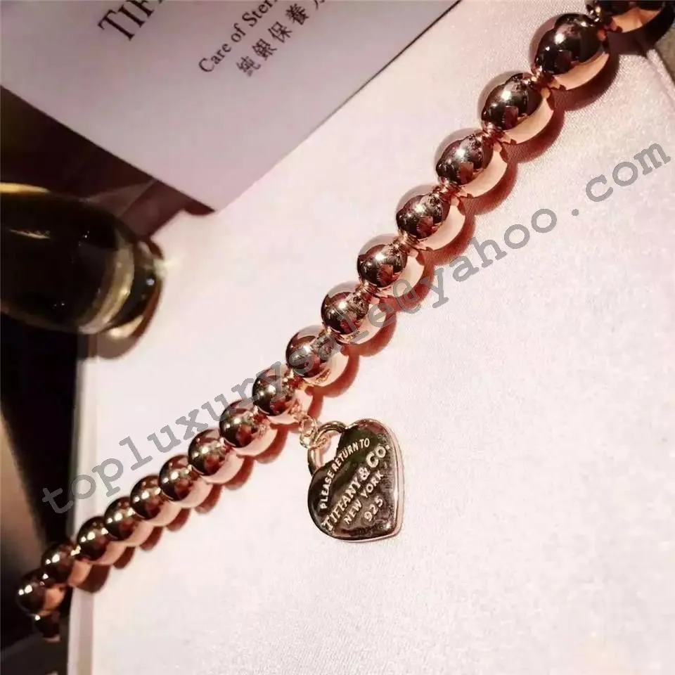 Return To Tiffany Copy Bead Bracelet Classic Sterling Silver Heart Pendant For Girls GRP08671