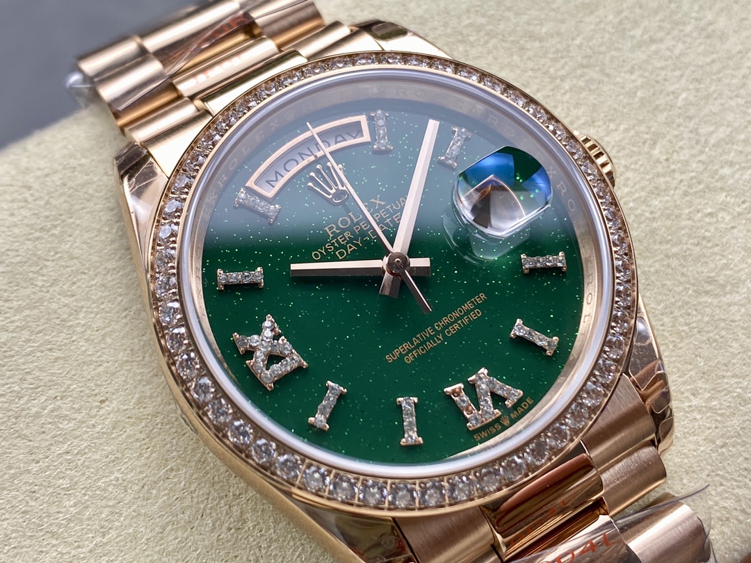 Rolex Day Date Oyster 36 mm Everose Gold Diamonds Bezel M128345RBR 0068