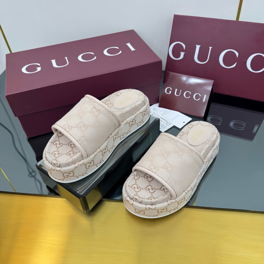 Gucci Shoes Classic GG Embroidered Couple's Thick Bottom Slippers