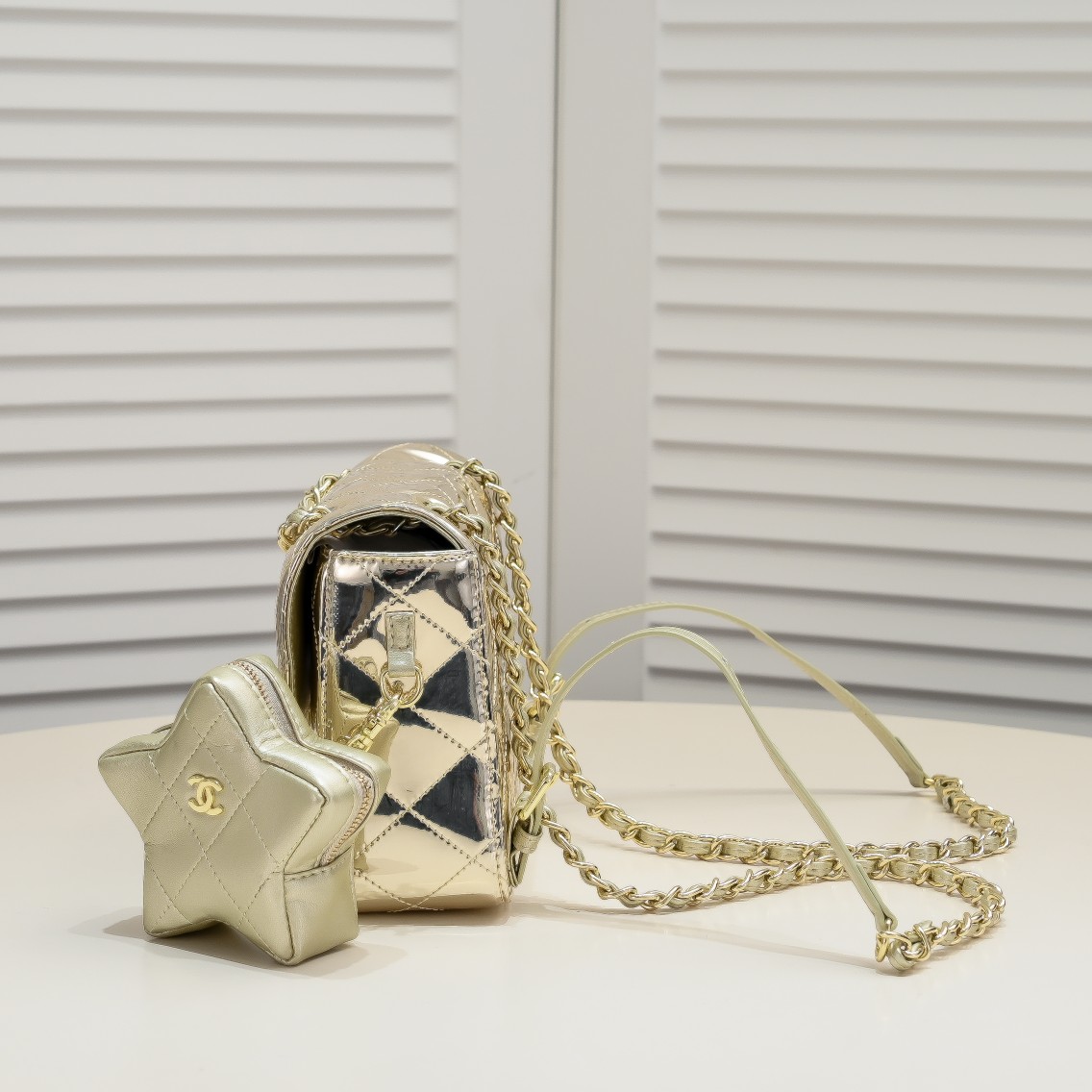 Chanel 24c CF Stars Bag Patent Leather Gold Shoulder Bag Handbag