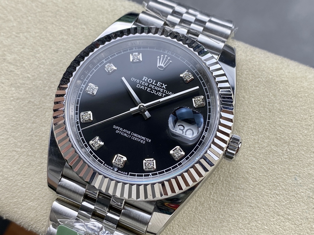 Rolex Datejust 41mm Black Diamond Dial White Rolesor Case m126334 0012 Men's Watch