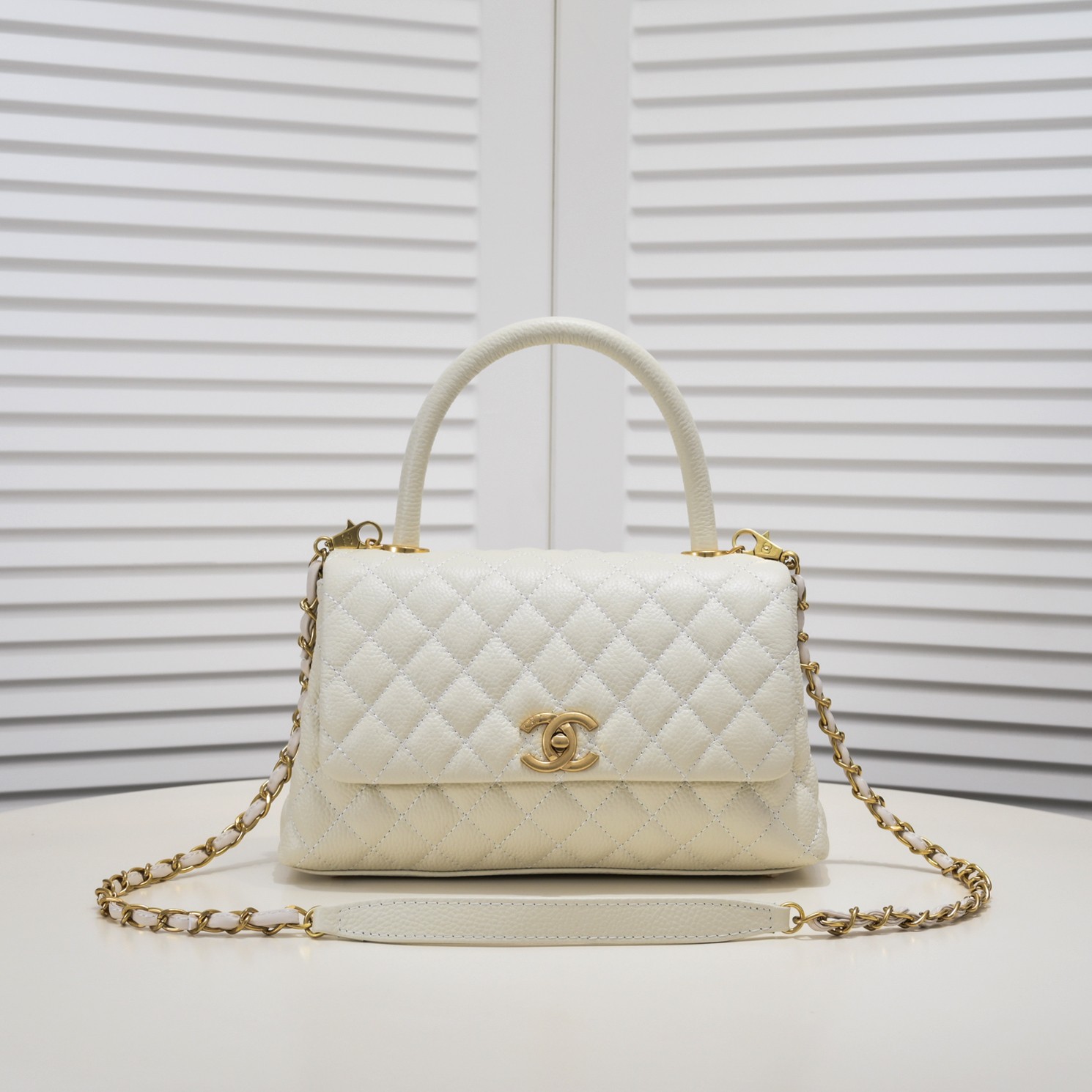 Chanel Stripe Gold Buckle Large Shoulder Bag Handbag