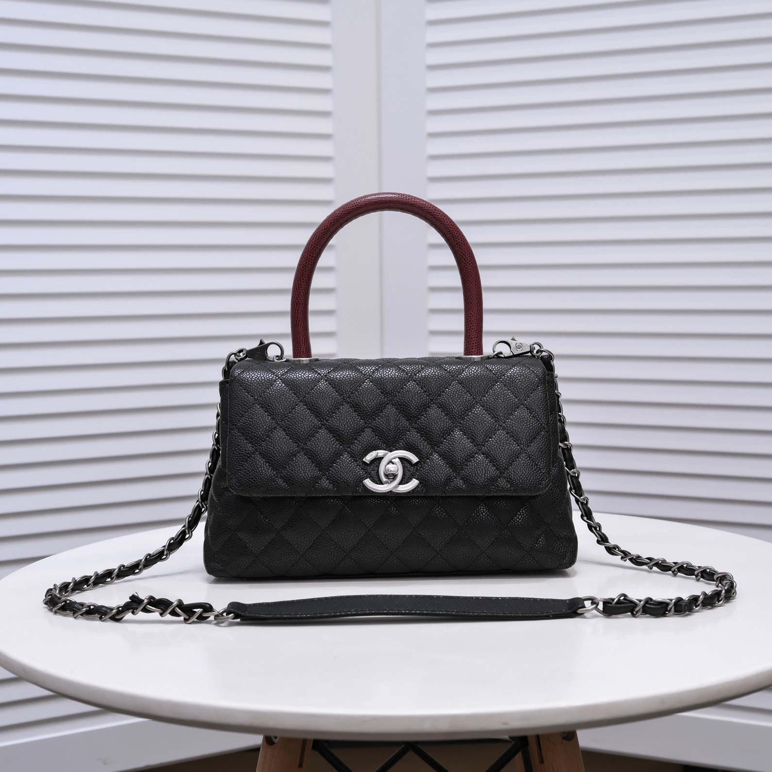 Chanel Stripe Silver Buckle Medium Shoulder Bag Handbag