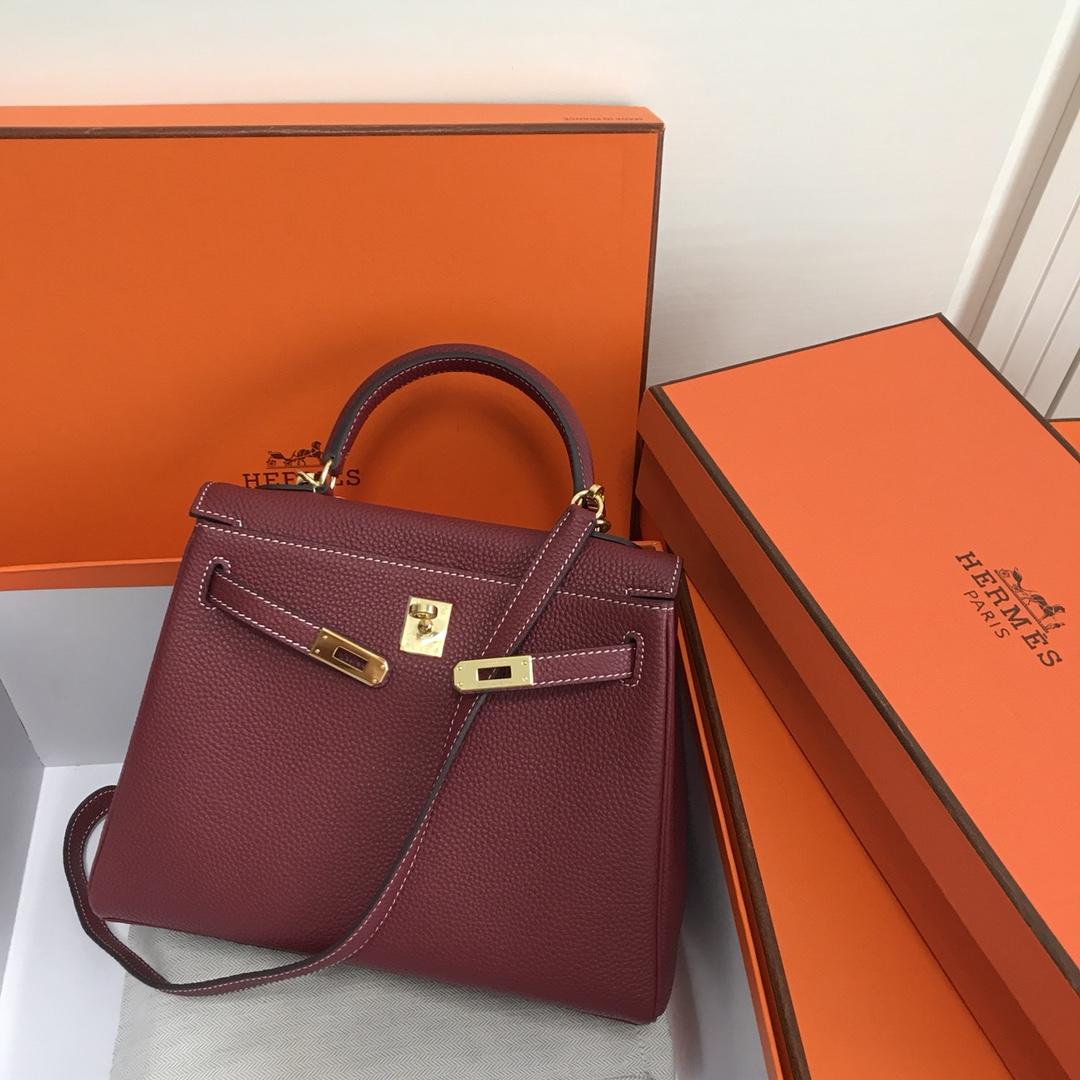 Original Copy Hermes 25cm Kelly Bag Togo Leather Handbag Dark Red