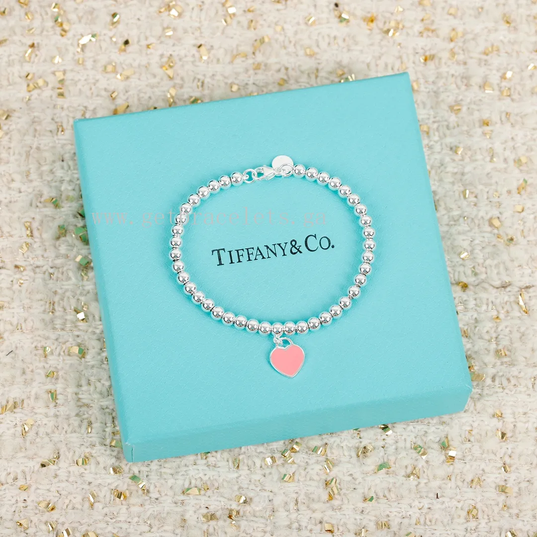 Return to Tiffany Pink/Red/Blue Tag Bead Bracelet in Silver 4 mm