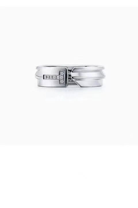 New Tiffany Keys Rose Gold Morden Keys Free Size Asymmetric Ringent T-shaped Diamonds Ring For Womens
