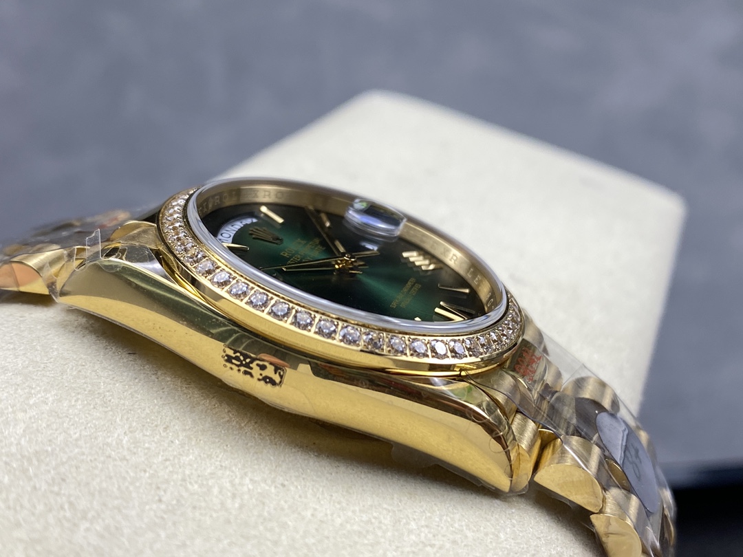 Rolex Day Date 36 36mm Green Ombré Dial Diamond-Set Bezel President Bracelet m128348rbr 0068