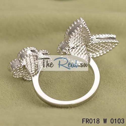 Van Cleef Arpels Luck Alhambra Between The Finger Ring White Gold With White and Grey Mother Of Pearl