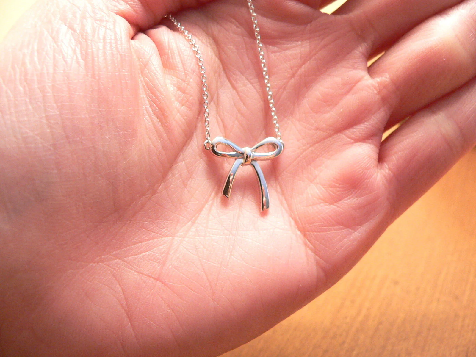Tiffany & Co Silver Ribbon Bow Necklace Pendant Charm Chain Gift Love