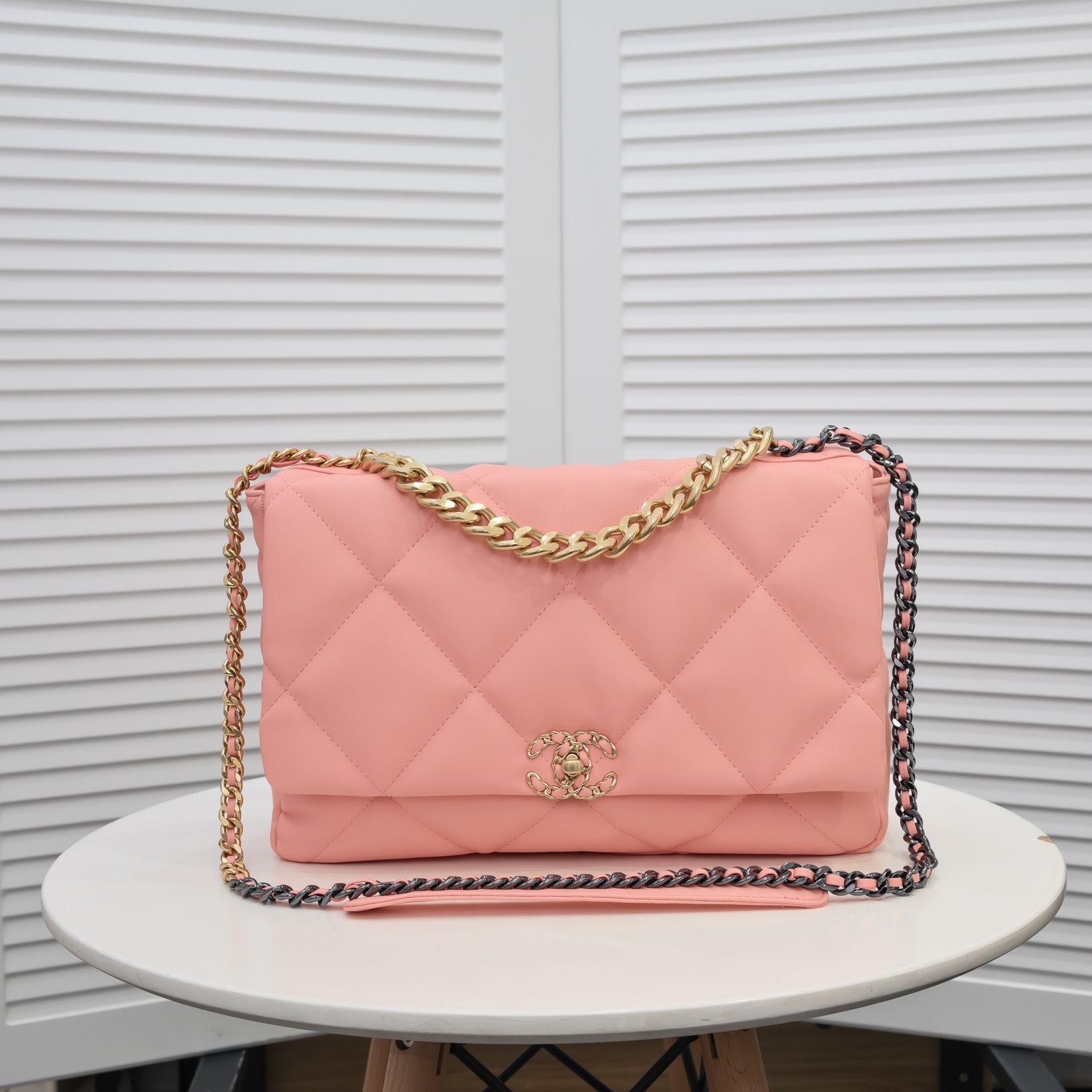 Chanel Lambskin Quilted Large19 Flap Shoulder Bag Handbag