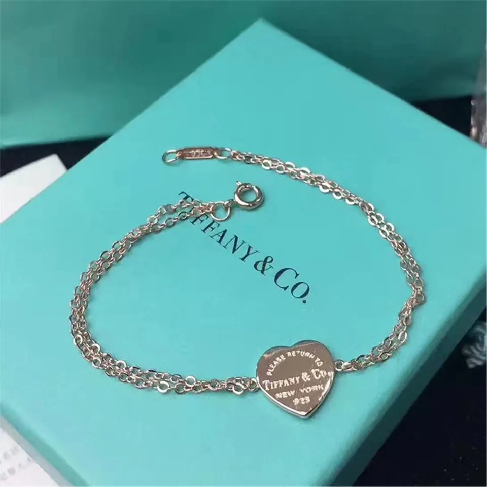 Return To Tiffany Dual Chain Heart Tag Bracelet Silver/Rose Gold/Yellow Gold Party Style Women Fine Jewelry Malaysia GRP06398