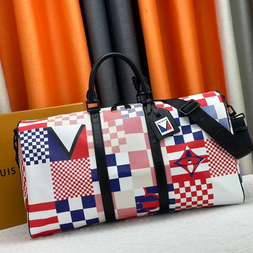 Louis Vuitton Keepall Bandouli猫re 50 Travel Bag M11674 M41416 Damier Flags
