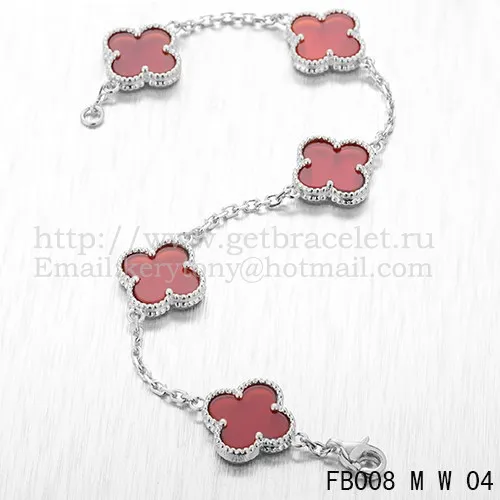 Van Cleef & Arpels Vintage Alhambra Bracelet 5 Motifs White Gold With Carnelian Mother Of Pearl
