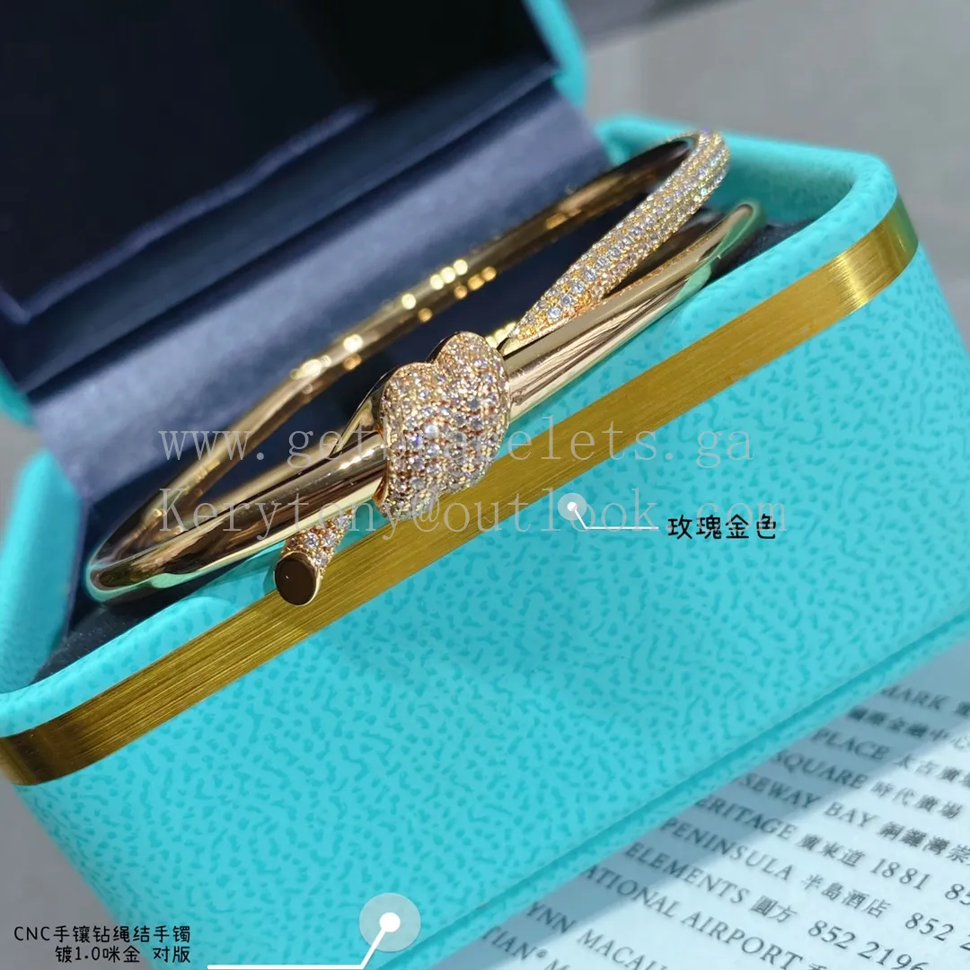 Tiffany Double Row Hinged Bangle in Rose Gold/Yellow Gold with Diamonds