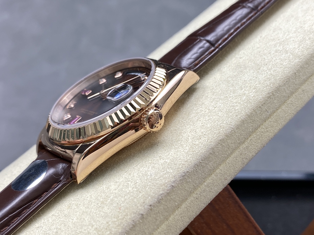 Rolex Day Date 36 Everose Diamond Chocolate 118135 0020 Watch