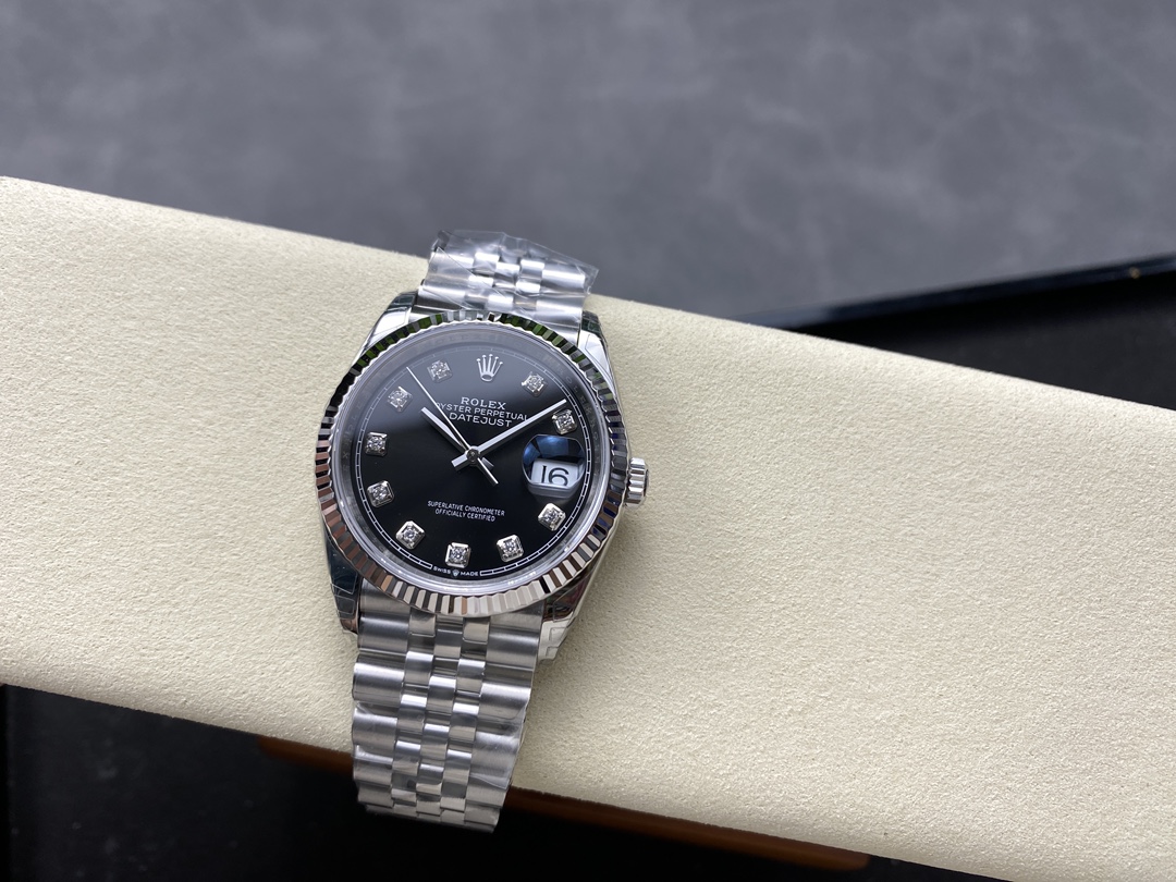 Rolex Datejust 126234 Fluted Bezel Black Diamond Dial 36MM Unisex Replica Watch