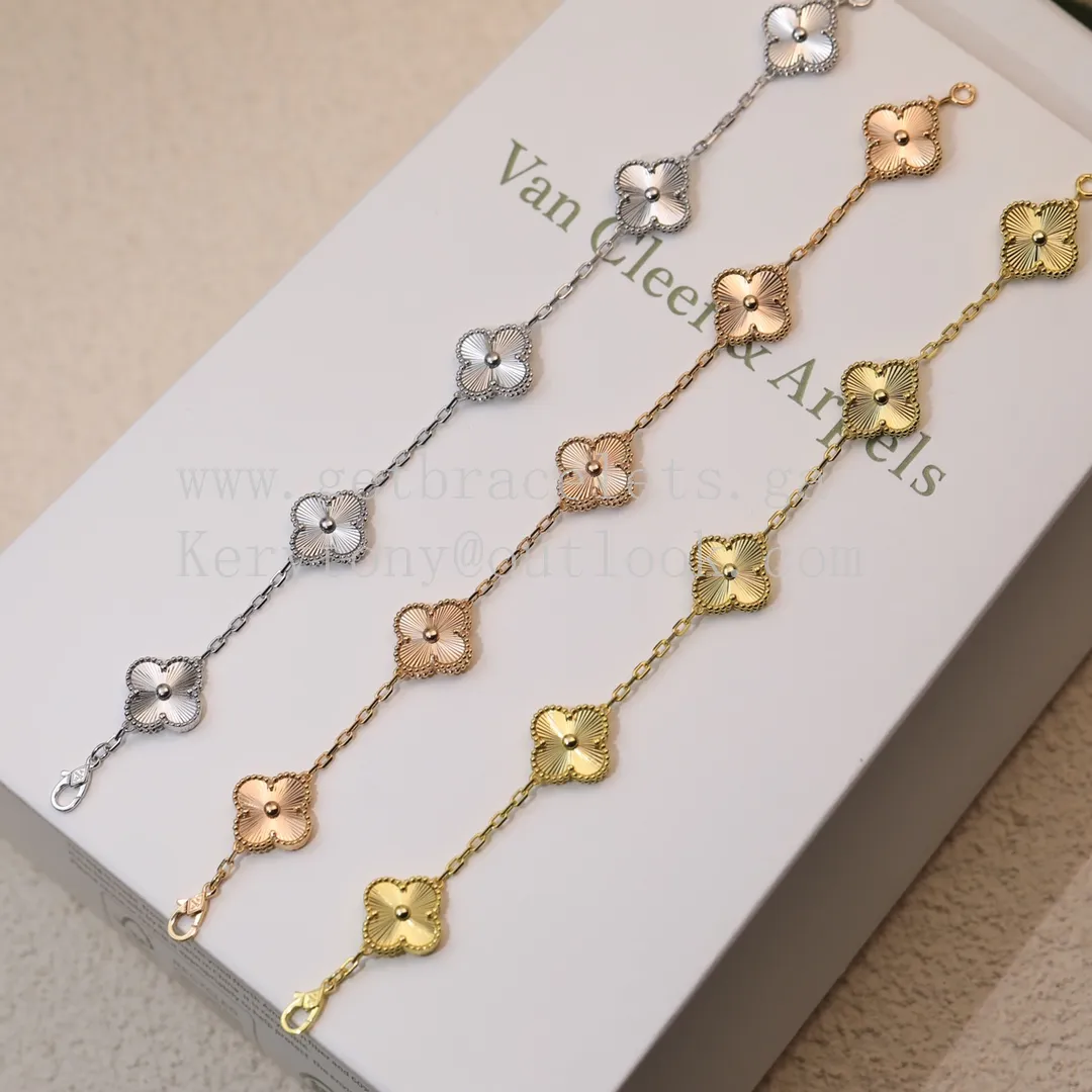 Van Cleef & Arpels Vintage Alhambra Bracelet 5 Motifs Guilloche Yellow Gold/Rose Gold/White Gold