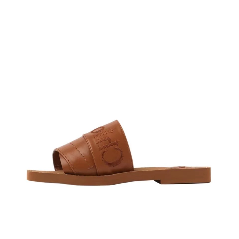 Chloe Leather Logo Embroidery Shoes Sandal (Replica)