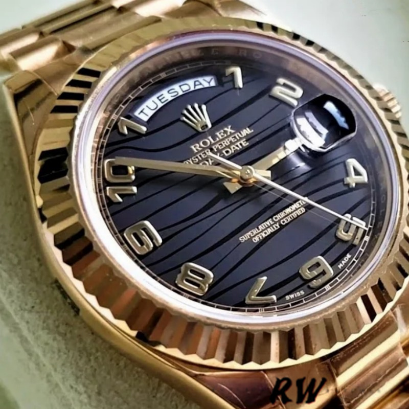 Rolex Day-Date 218238 Wave Black Dial Yellow Gold 41MM Mens Replica Watch