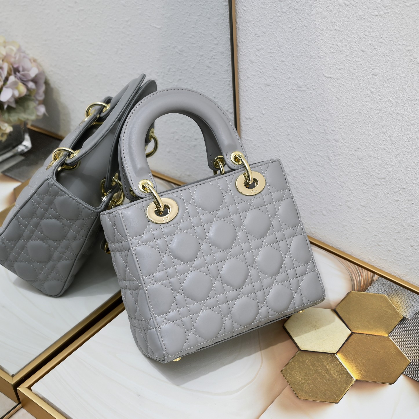 Small Lady Dior My ABCDior Bag Grey Sheepskin 1022 LM061 20cm
