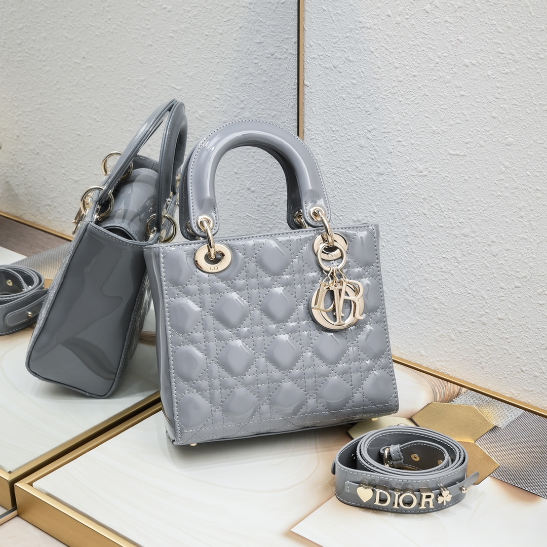 Small Lady Dior My ABCDior Bag Grey patent leather CD2026 XB081 20cm
