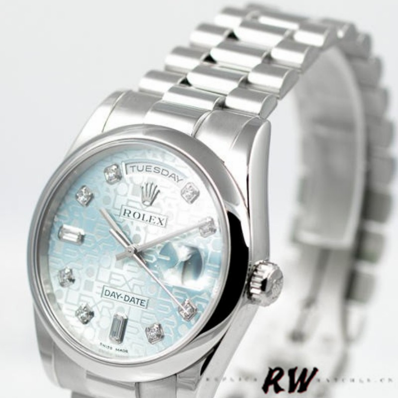 Rolex Day-Date 118206 Ice Blue Diamonds Dial 36mm Unisex Replica Watch