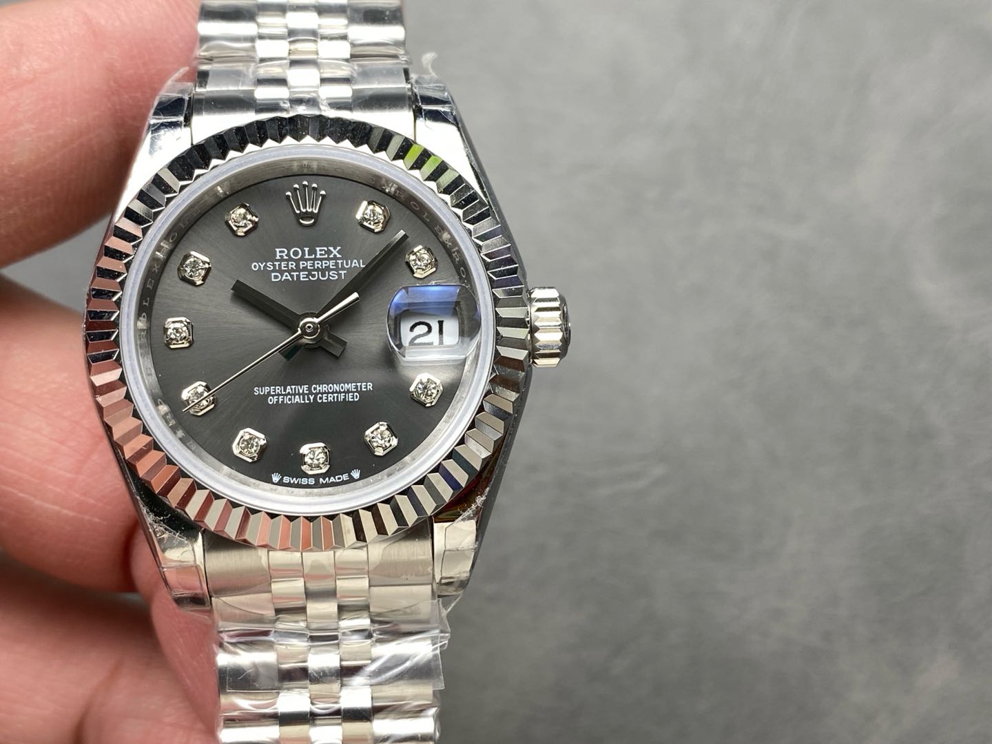 Rolex Datejust 279174 Stainless Steel Dark Grey Diamond Dial 28mm Lady Replica Watch