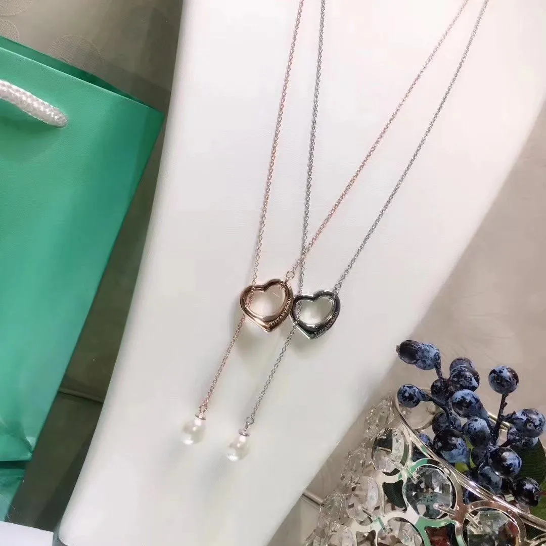 Tiffany Elsa Peretti Lariat Open Heart Pendant With The Pearl Necklace Fashion Women Jewelry 34507562/GRP09653