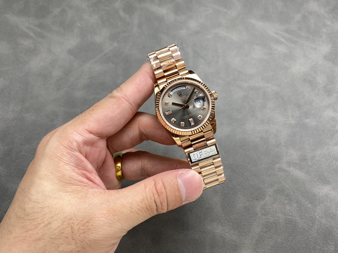 Rolex Day Date Rose Gold Slate Diamond Dial President Bracelet M128235 0050