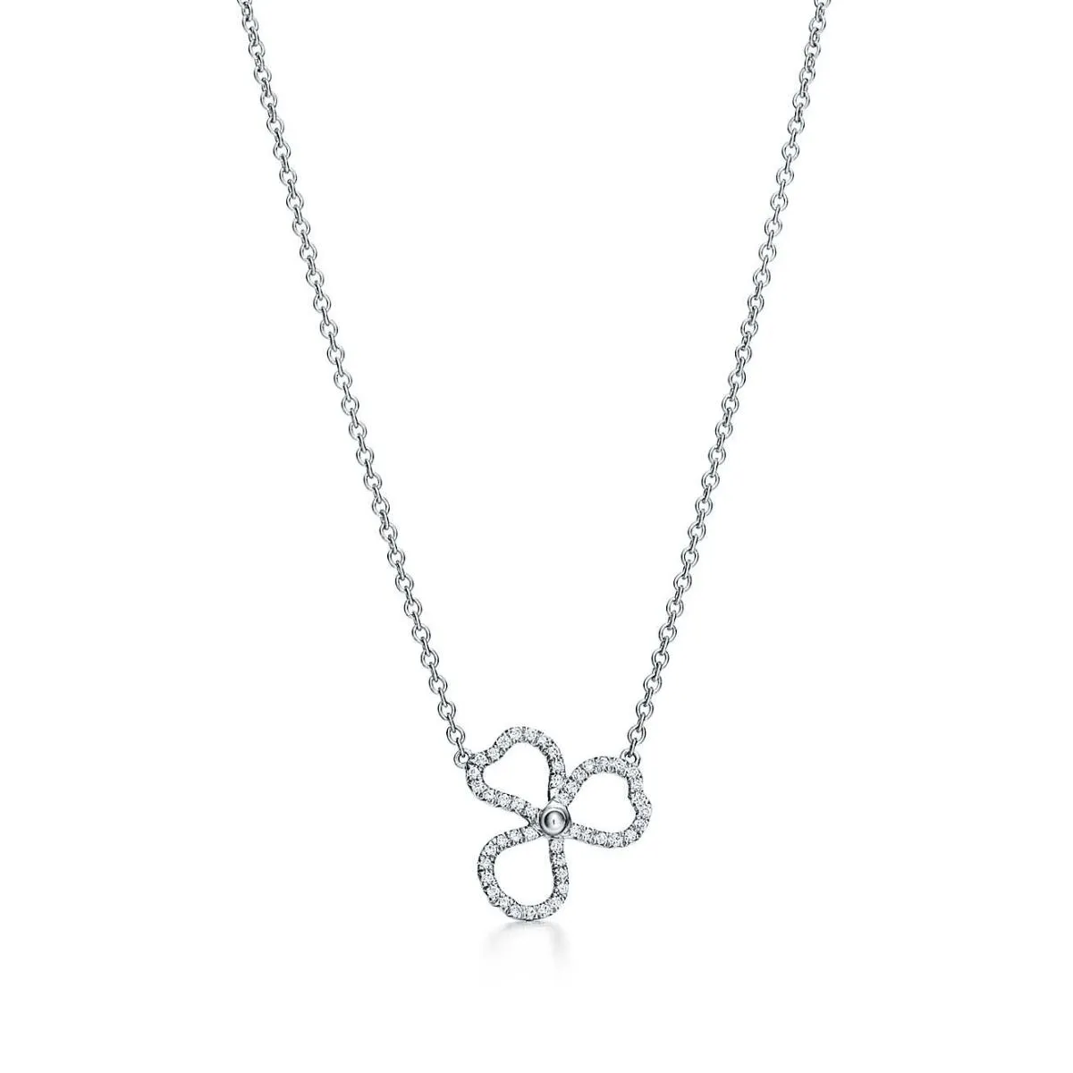 Tiffany & Co Elegant Style Paper Flowers Three Leaf Clover Open Flower Pendant Womens Diamonds Necklace